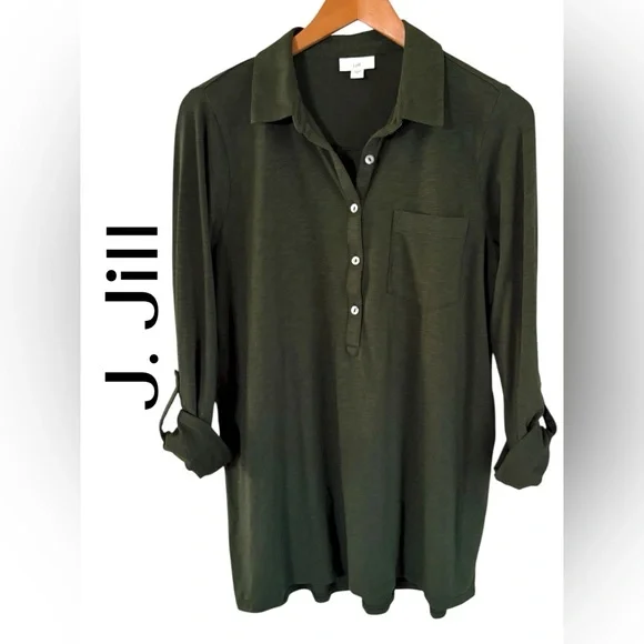 J.Jill-Gorgeous olive blouse. Super soft, roll tab sleeve. Size medium. Like new - Picture 1 of 11